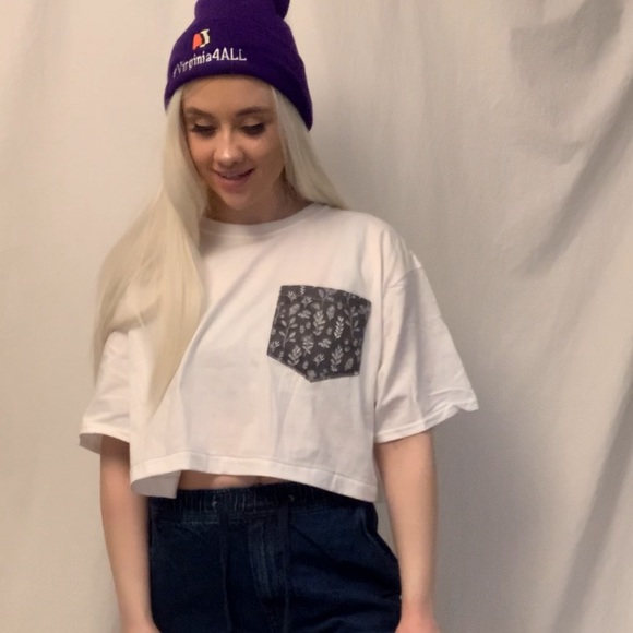 Floral Print Pocket Shirt Genderless Fashion Top Handmade Pocket Crop Top - Picture 2 of 3